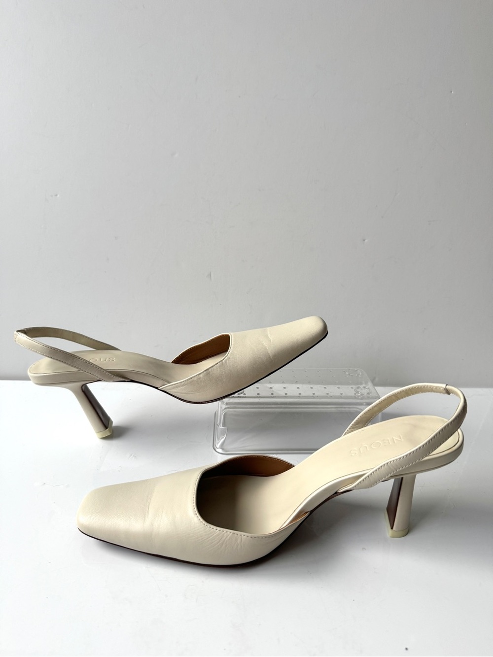 NEOUS Dracu Cream Leather Square Toe Slingback Slim Sculptural Heel Pumps Sz 37 - Picture 3 of 8